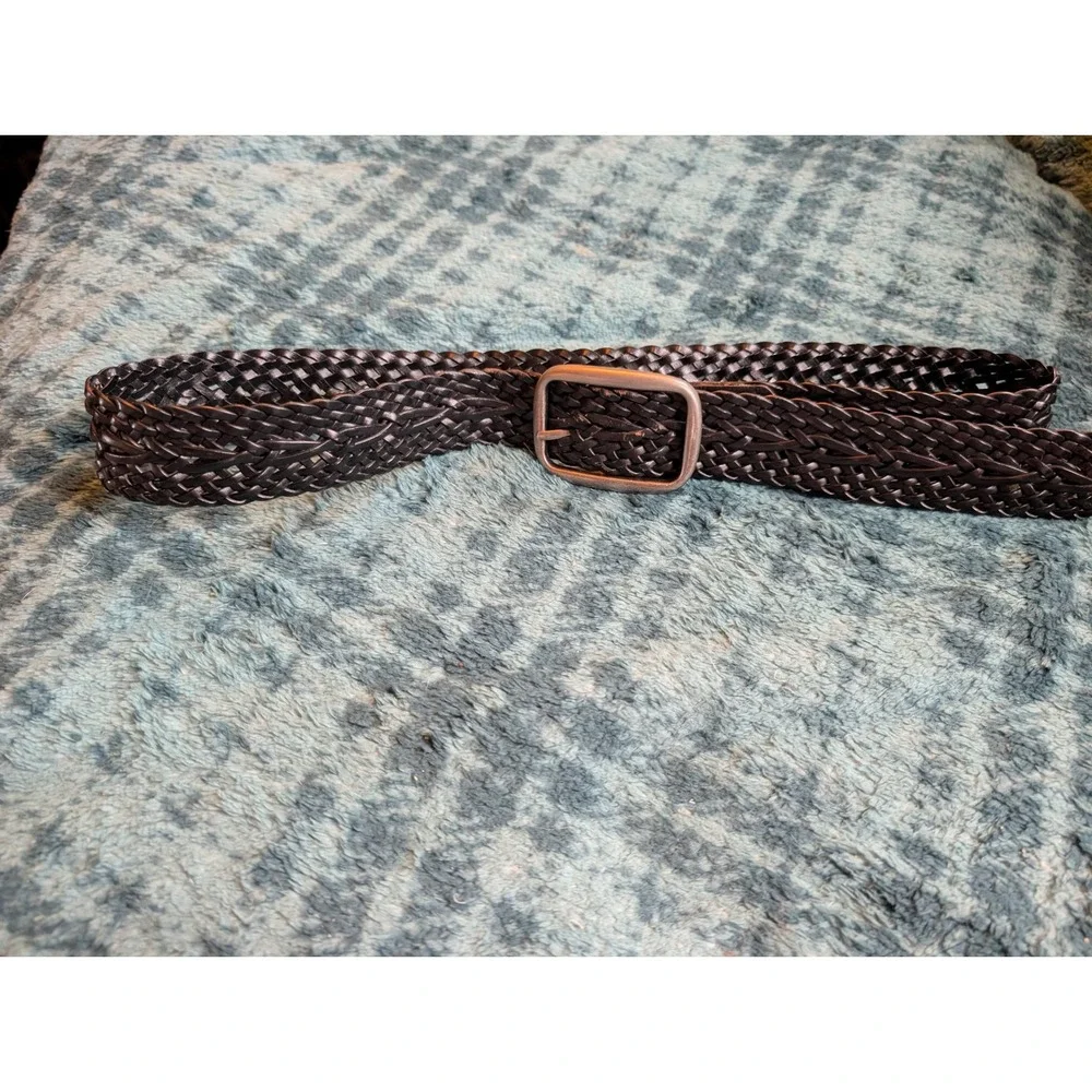 Dockers Mens Black Braided Belt Silver Buckle Faux Leather 1X 35040